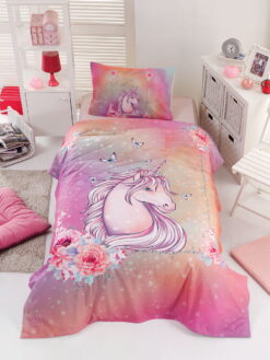Σετ σεντόνια μονά Unicorn Art 6114  165x240  Ροζ   Beauty Home