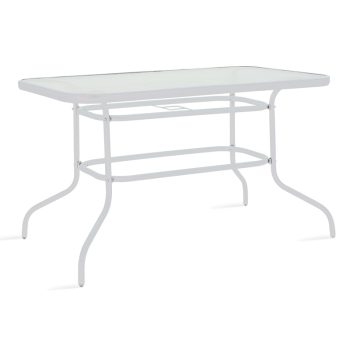 Τραπέζι κήπου Valor pakoworld μέταλλο λευκό-γυαλί 120x70x70εκ 130-000015