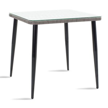 Τραπέζι Naoki pakoworld μέταλλο μαύρο-pe γκρι-γυαλί 80x80x78εκ 140-000002