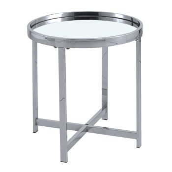 Βοηθητικό τραπέζι σαλονιού Tristan pakoworld μέταλλο ασημί-γυαλί Φ55x55εκ 138-000019