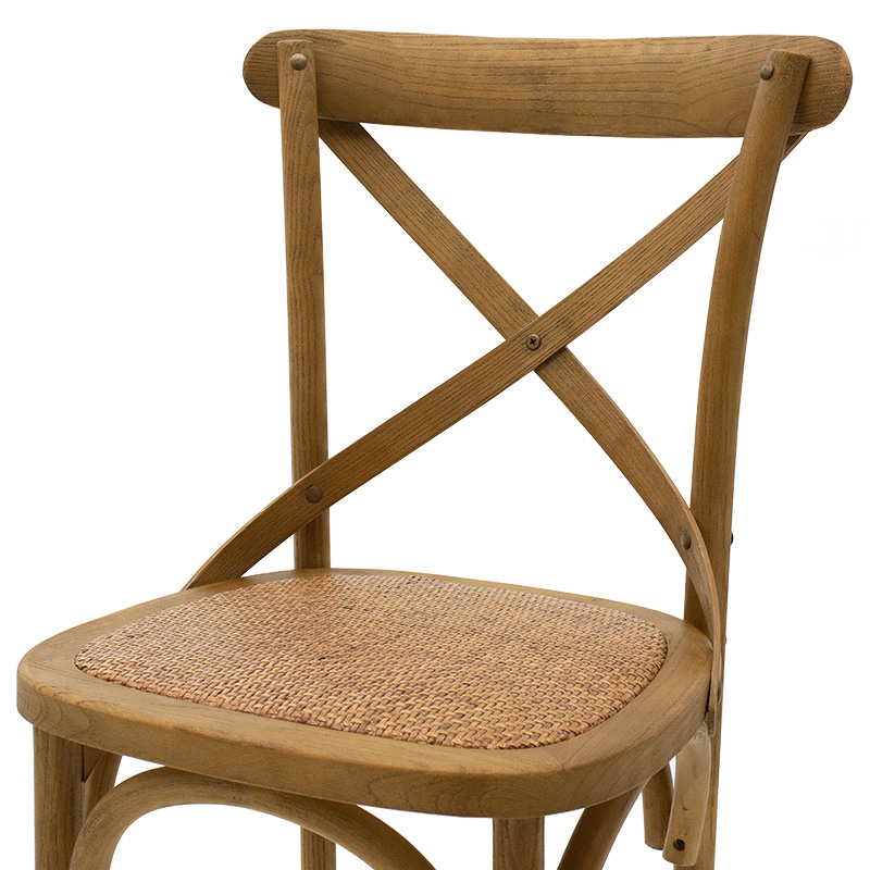 Σκαμπό μπαρ Reid ξύλο ανοιχτό καρυδί-έδρα καφέ rattan - Image 5
