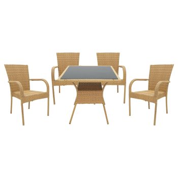 Τραπεζαρία Laura σετ 5τεμ pakoworld μέταλλο-pe rattan φυσικό 200-000331