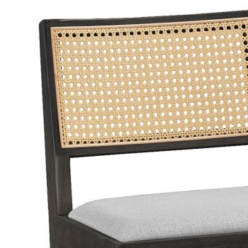 Alternative view of Σκαμπό bar Winslow  ξύλο rubberwood μαύρο-pvc rattan φυσικό-ύφασμα γκρι 44.5x46x98εκ
