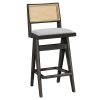 Σκαμπό bar με μπράτσα Winslow pakoworld ξύλο rubberwood μαύρο-pvc rattan φυσικό-ύφασμα γκρι 247-000008