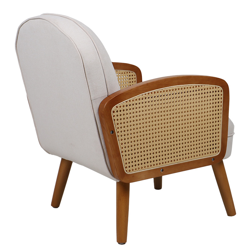 Πολυθρόνα Ricco ύφασμα μπεζ-pe rattan φυσικό-rubberwood καρυδί - Image 2