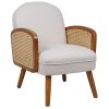 Πολυθρόνα Ricco pakoworld ύφασμα μπεζ-pe rattan φυσικό-rubberwood καρυδί 046-000020