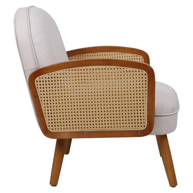 Πολυθρόνα Ricco ύφασμα μπεζ-pe rattan φυσικό-rubberwood καρυδί - Image 3