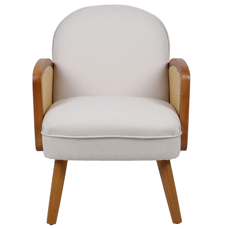 Πολυθρόνα Ricco ύφασμα μπεζ-pe rattan φυσικό-rubberwood καρυδί - Image 4