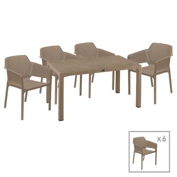 Τραπεζαρία κήπου Explore-Integral pakoworld σετ 7τεμ PP cappuccino 150x90x73
