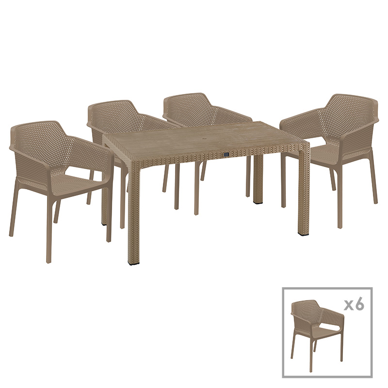 Τραπεζαρία κήπου Explore-Integral pakoworld σετ 7τεμ PP cappuccino 150x90x73