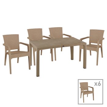 Τραπεζαρία κήπου Explore-Halcyon pakoworld σετ 7τεμ PP cappuccino 150x90x73