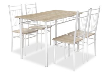 Τραπεζαρία Roza pakoworld σετ 5τμχ χρώμα sonoma - πόδια λευκό gloss 120x70x75εκ 072-000001