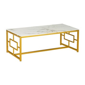 Τραπέζι σαλονιού Eccento pakoworld χρυσό-επιφάνεια λευκό μαρμάρου 8mm 120x60x44εκ 029-000222
