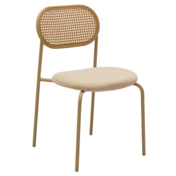 Καρέκλα James pakoworld pe rattan ύφασμα μπεζ-μέταλλο φυσικό 058-000054