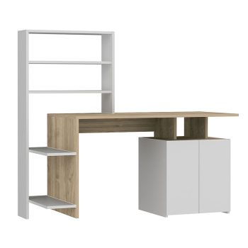Γραφείο με ραφιέρα Melis pakoworld χρώμα λευκό-sonoma 146x60x129εκ 120-000082