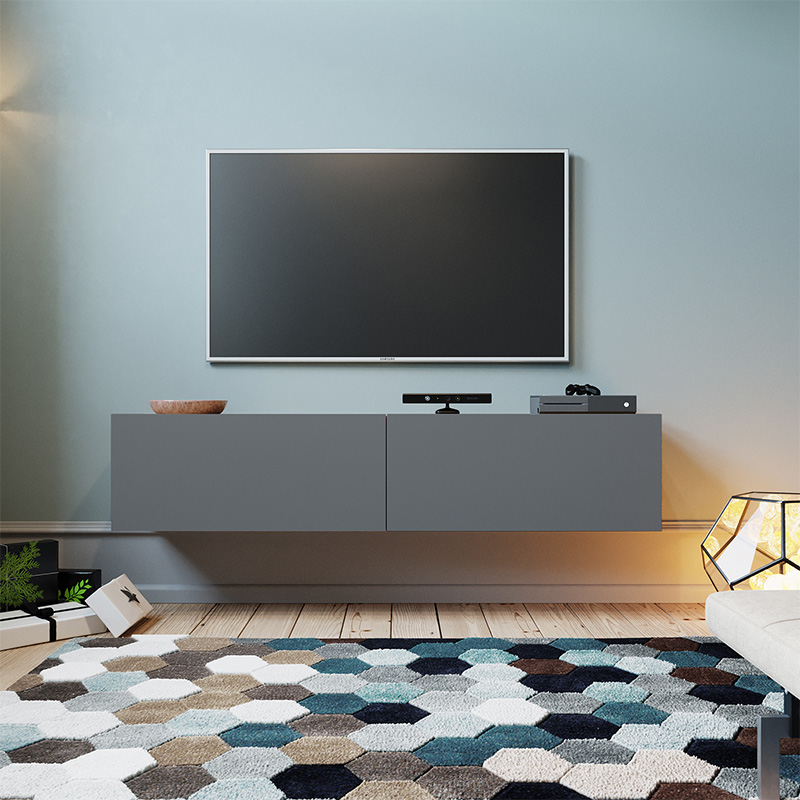 Έπιπλο τηλεόρασης επιτοίχιο Dello ανθρακί-oak 140x31,5x29,5εκ - Image 4