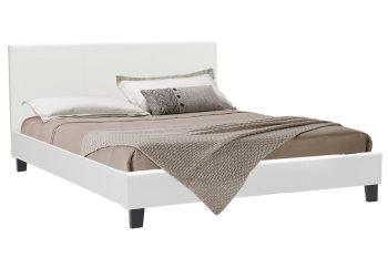 Κρεβάτι Nevil pakoworld διπλό 150x200 PU χρώμα λευκό ματ 006-000001