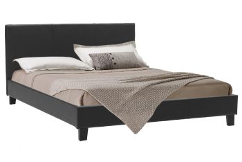 Κρεβάτι Nevil pakoworld διπλό 150x200 PU χρώμα μαύρο ματ 006-000015