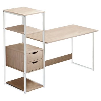 Γραφείο Zayn ΙΙ pakoworld με ραφιέρα-MDF φυσικό-λευκό 107x40x110εκ 072-000069