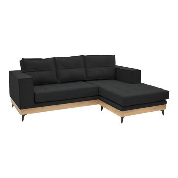 Γωνιακός καναπές αναστρέψιμος Mirabel pakoworld μαύρο ύφασμα-φυσικό ξύλο 250x184x100εκ 166-000021