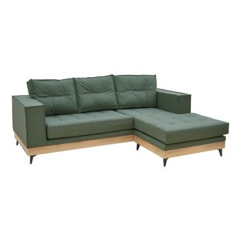 Γωνιακός καναπές αναστρέψιμος Mirabel pakoworld πράσινο ύφασμα-φυσικό ξύλο 250x184x100εκ 166-000023