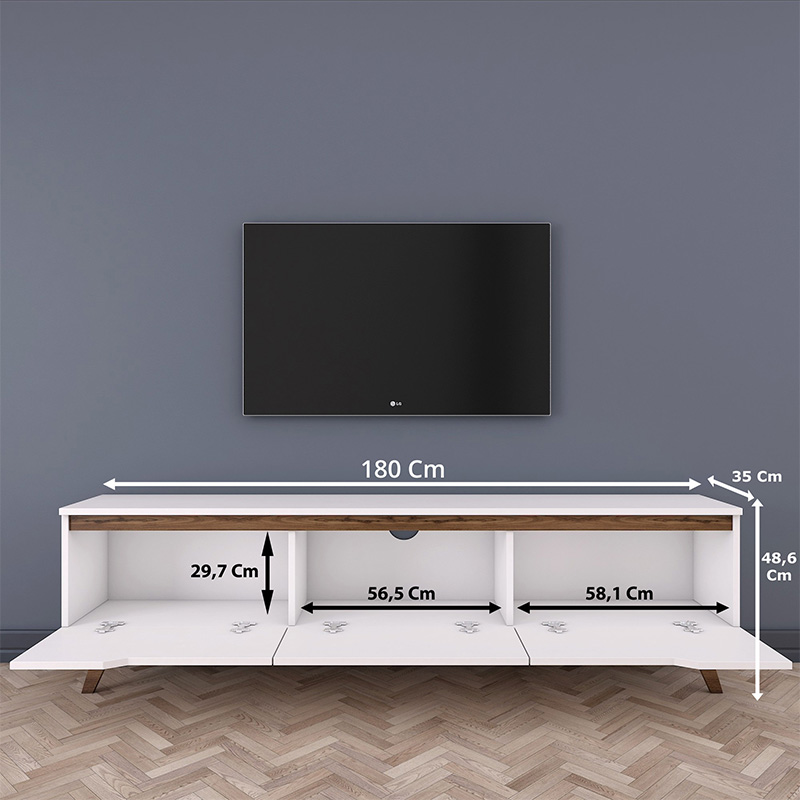 Έπιπλο τηλεόρασης Kasandra λευκό-καρυδί 180x35x48,5εκ - Image 6
