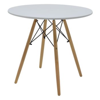Τραπέζι Julita pakoworld MDF λευκό-πόδια φυσικό Φ80x73εκ 271-000007