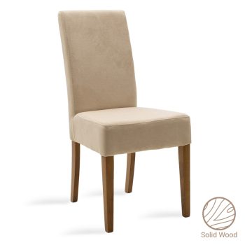 Καρέκλα Ditta pakoworld ύφασμα εκρού-πόδι μασίφ ξύλο καρυδί 047-000037