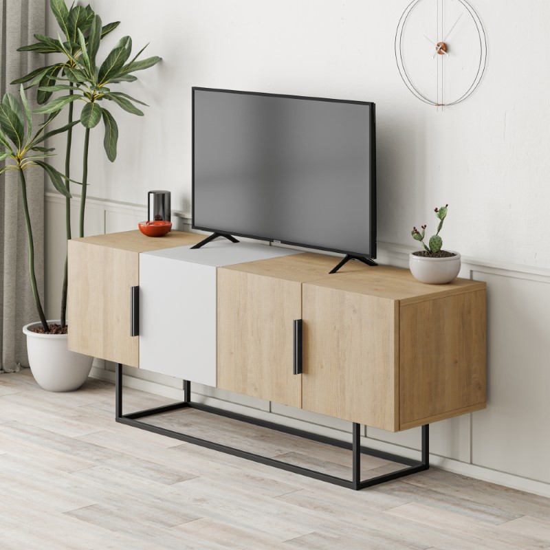 Έπιπλο τηλεόρασης Tontini φυσικό-λευκό 140x37.5x55εκ - Image 2