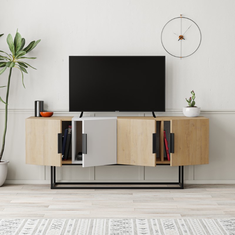 Έπιπλο τηλεόρασης Tontini φυσικό-λευκό 140x37.5x55εκ - Image 3