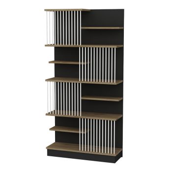 Βιβλιοθήκη Gassim pakoworld μαύρο-καρυδί-λευκό 80x26.4x160εκ 120-000365