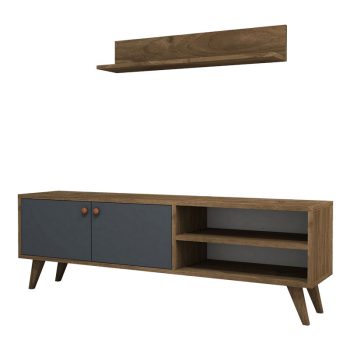 Σύνθετο σαλονιού Aric pakoworld ανθρακί-καρυδί 140x30x45εκ 120-000386