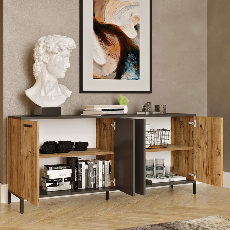 Μπουφές Kermit ανθρακί-oak 160x40x72εκ - Image 3