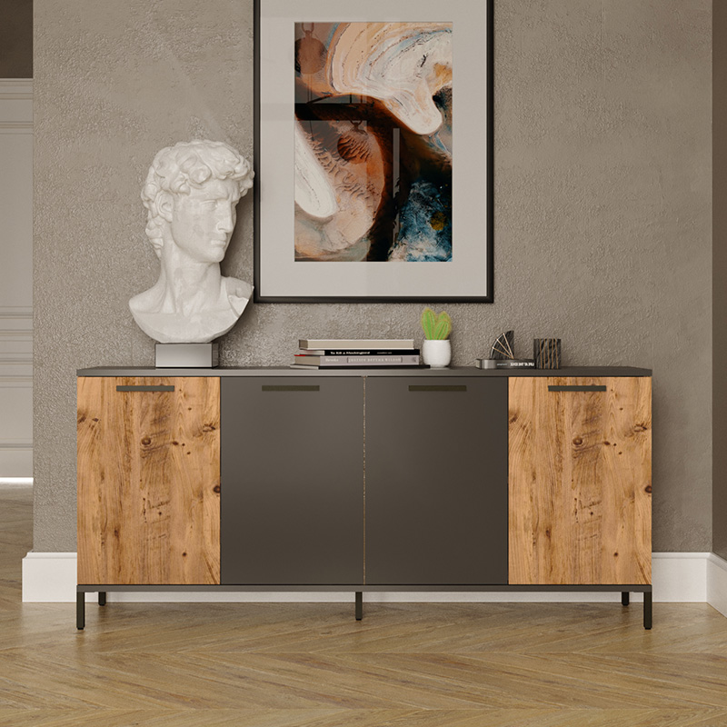 Μπουφές Kermit ανθρακί-oak 160x40x72εκ - Image 4
