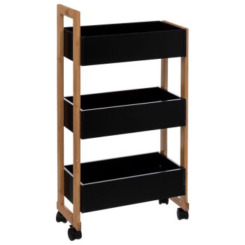 Τρόλεϊ-ραφιέρα 3όροφη Jastin pakoworld MDF μαύρο-φυσικό 41x20x80εκ 199-000483