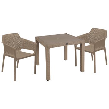 Τραπεζαρία κήπου Explore-Integral pakoworld σετ 3τεμ PP cappuccino 90x90x73