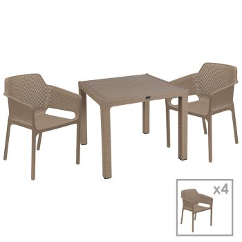 Τραπεζαρία κήπου Explore-Integral pakoworld σετ 5τεμ PP cappuccino 90x90x73