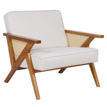 Πολυθρόνα Claudia pakoworld ύφασμα μπεζ-pe rattan-rubberwood φυσικό 046-000019