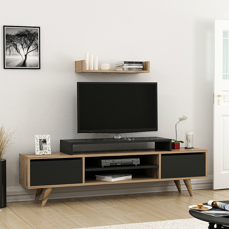 Σύνθετο σαλονιού Melis χρώμα καρυδί - μαύρο 160x30x48εκ - Image 2