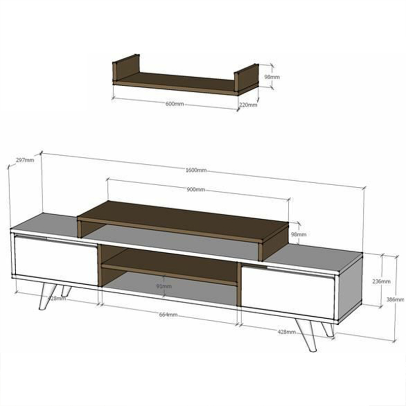 Σύνθετο σαλονιού Melis χρώμα καρυδί - μαύρο 160x30x48εκ - Image 4