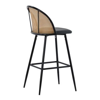 Alternative view of Σκαμπό μπαρ Kace  pe rattan φυσικό-ανθρακί pu-μαύρο μέταλλο 43x55x102εκ