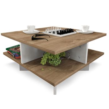 Τραπέζι σαλονιού Cross pakoworld χρώμα καρυδί - λευκό 60x60x31εκ 071-000074