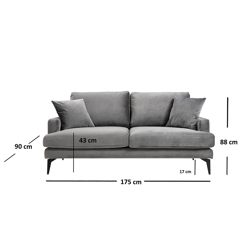 Καναπές 2θέσιοςFortune βελούδο ανθρακί-μαύρο 175x90x88εκ - Image 4