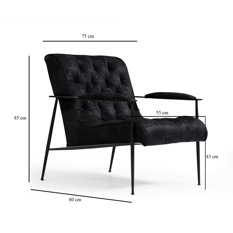 Πολυθρόνα PWF-0582 ύφασμα μαύρο 75x80x85εκ - Image 4