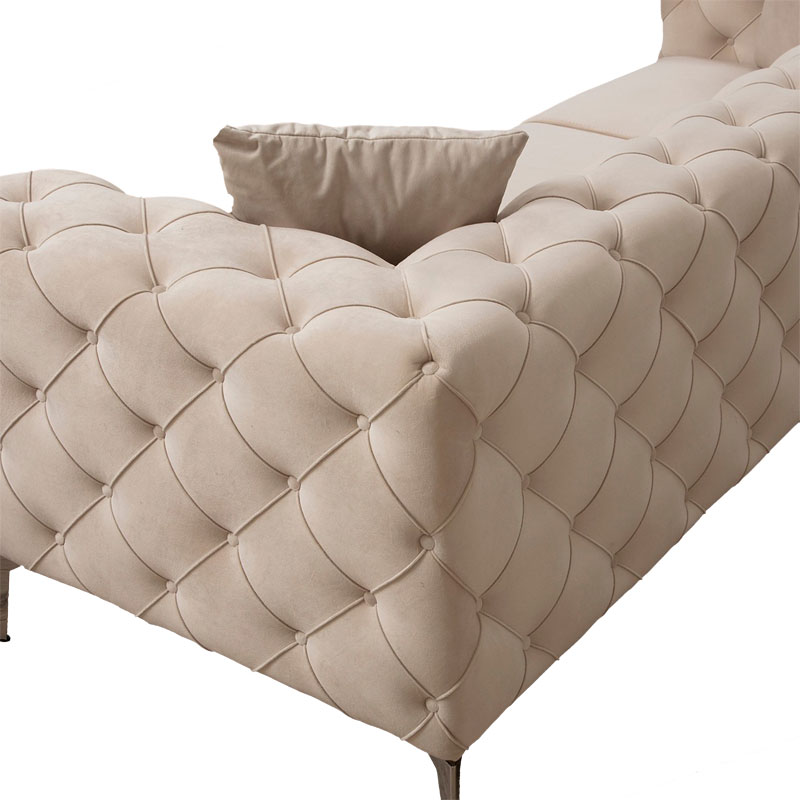 Καναπές 3θέσιος PWF-0579 τύπου Chesterfield ύφασμα εκρού 237x90x73εκ - Image 4