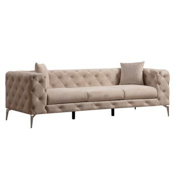 Καναπές 3θέσιος PWF-0579 pakoworld τύπου Chesterfield ύφασμα εκρού 237x90x73εκ 071-001351