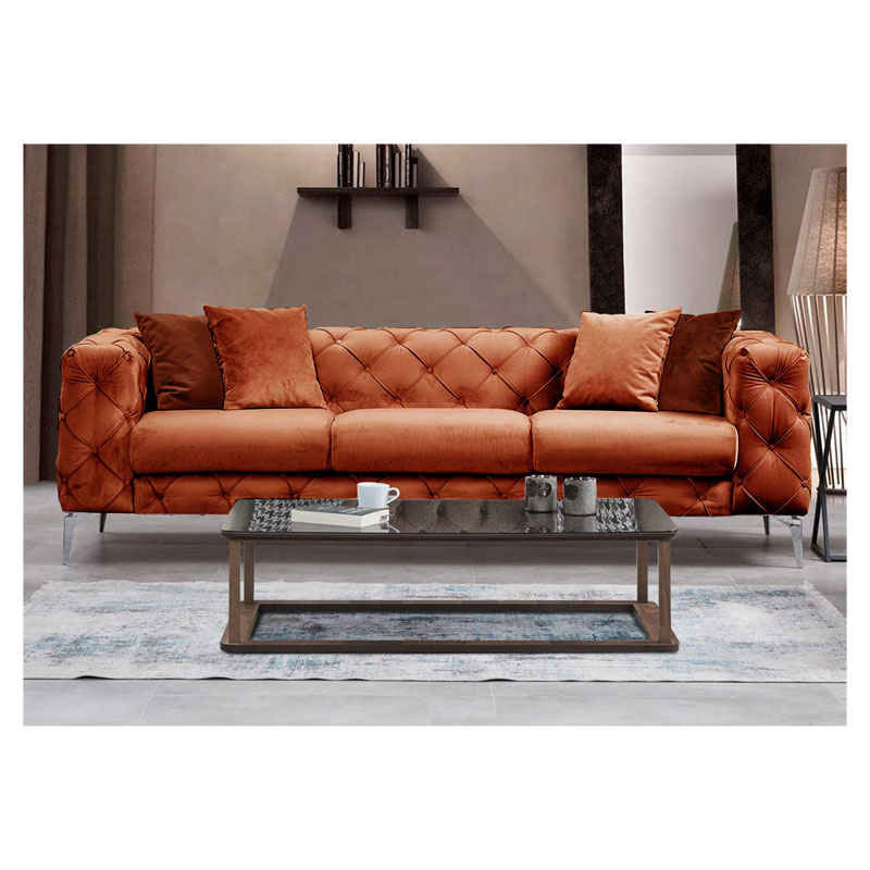 Καναπές 3θέσιος PWF-0579 τύπου Chesterfield ύφασμα κεραμιδί 237x90x73εκ - Image 2
