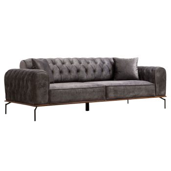Καναπές-κρεβάτι PWF-0596 pakoworld τύπου Chesterfield 3θέσιος ύφασμα ανθρακί 225x92x78εκ 071-001389