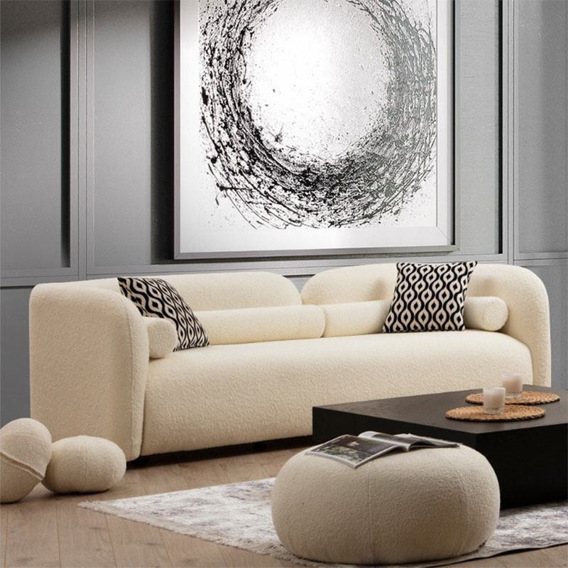 Καναπές 3θέσιος Tranquil I ύφασμα μπουκλέ κρεμ 228x90x74εκ - Image 2