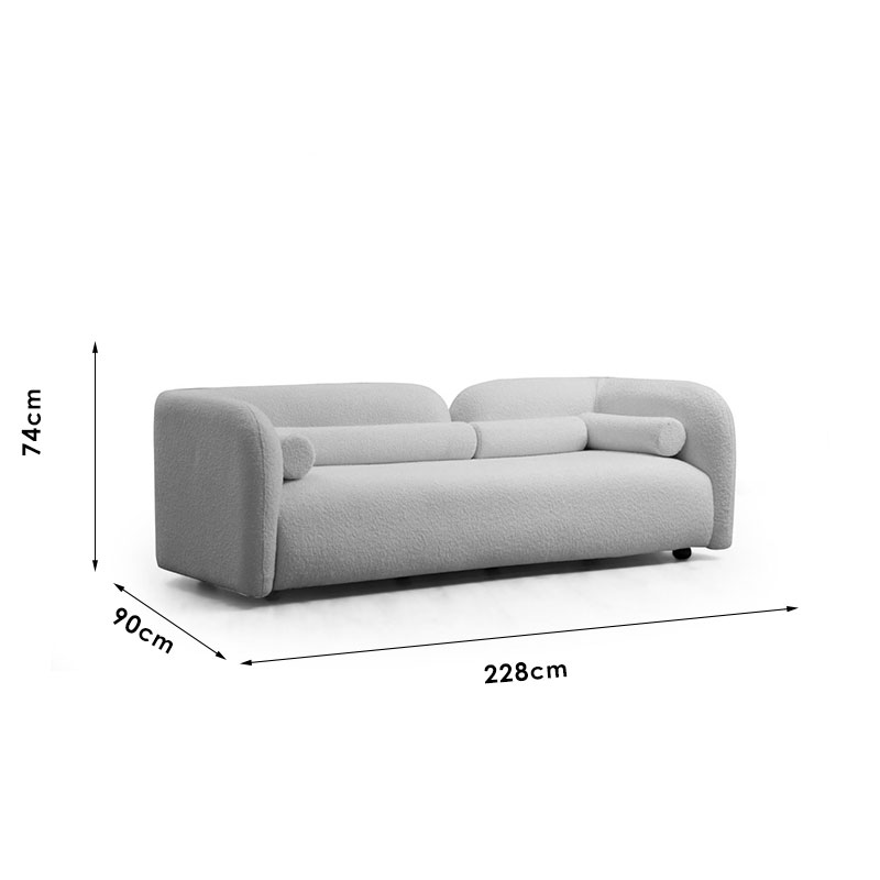 Καναπές 3θέσιος Tranquil I ύφασμα μπουκλέ κρεμ 228x90x74εκ - Image 4